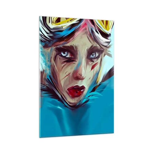 Glasbild - Bild auf glas - Porträt einer Frau in dynamischen Farben und einem abstrakten Stil - 80x120cm - Strassenkämpferin - Moderne Wanddekoration für Wohnzimmer und Schlafzimmer ARTTOR