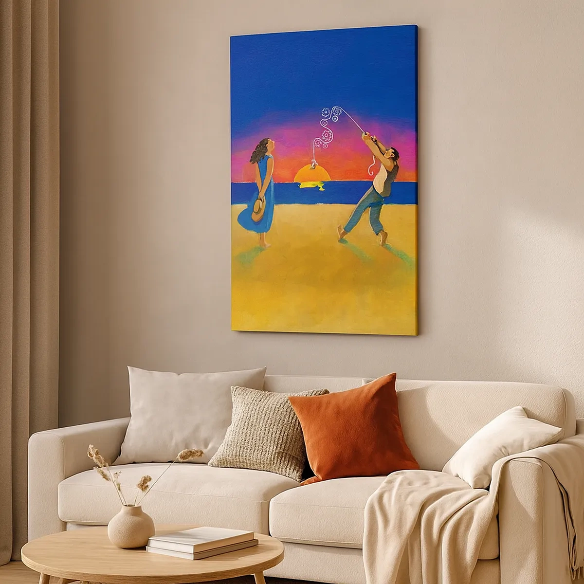 Bild auf Leinwand - Leinwandbild - Figuren am Meer bei Sonnenuntergang - 50x70cm - Mehr als ein Sternchen vom Himmel - Moderne Wanddekoration für Wohnzimmer und Schlafzimmer ARTTOR