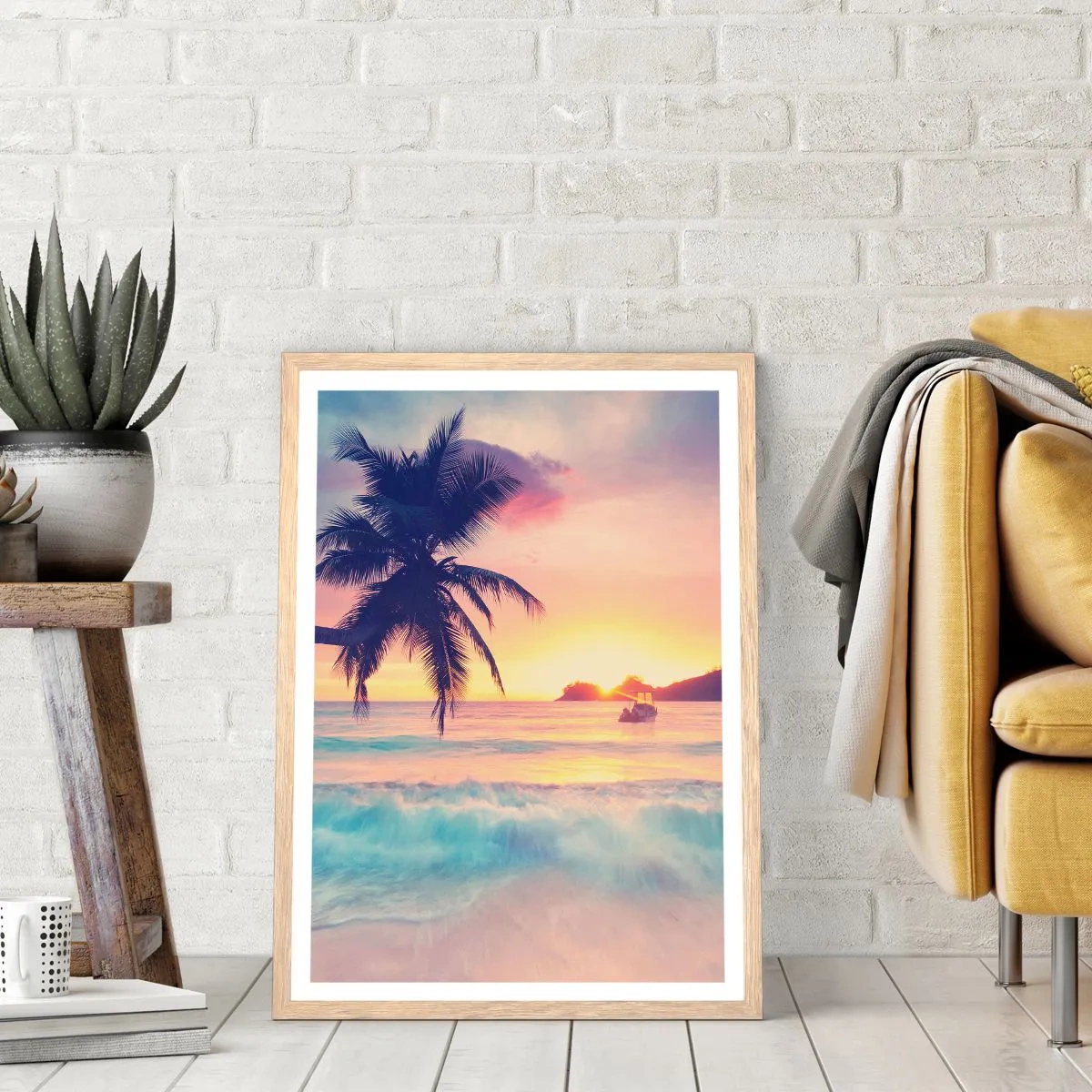 Poster in einem Rahmen aus heller Eiche - Ein Abend in der Bucht - 70x100 cm