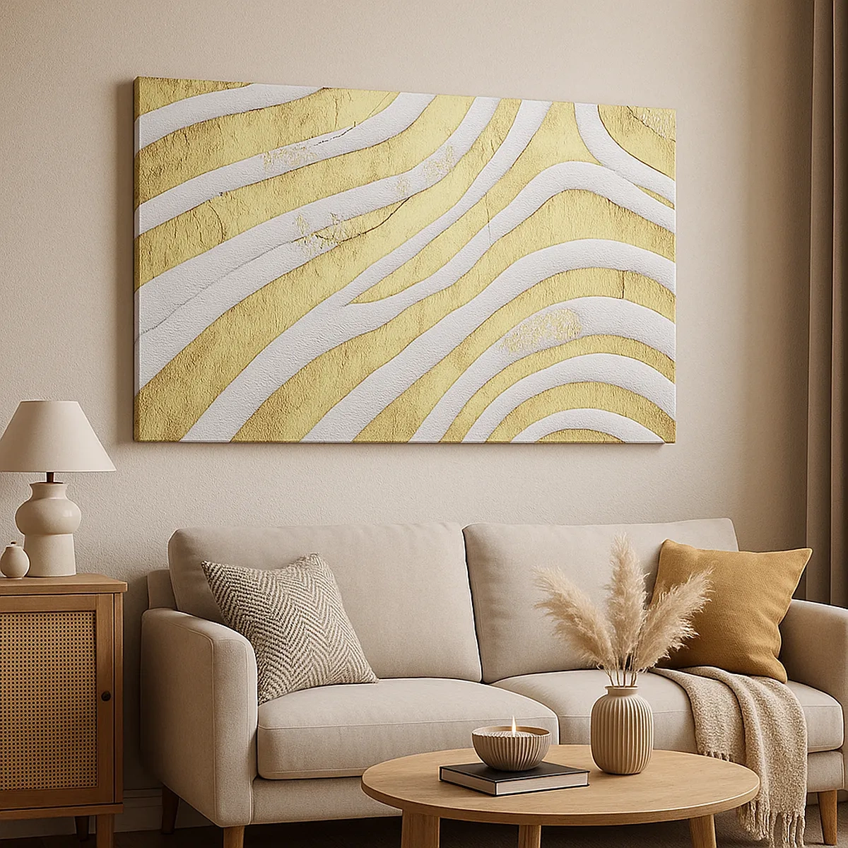 Bild auf Leinwand - Leinwandbild - Komposition in Weiß und Gold - 30x30 cm