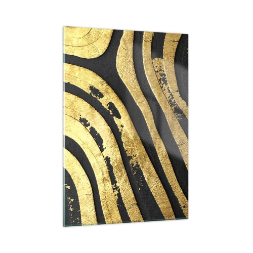 Glasbild - Bild auf glas - Goldene abstrakte Linien auf schwarzem Hintergrund im glamourösen Stil - 50x70cm - Alles fließt - Moderne Wanddekoration für Wohnzimmer und Schlafzimmer ARTTOR