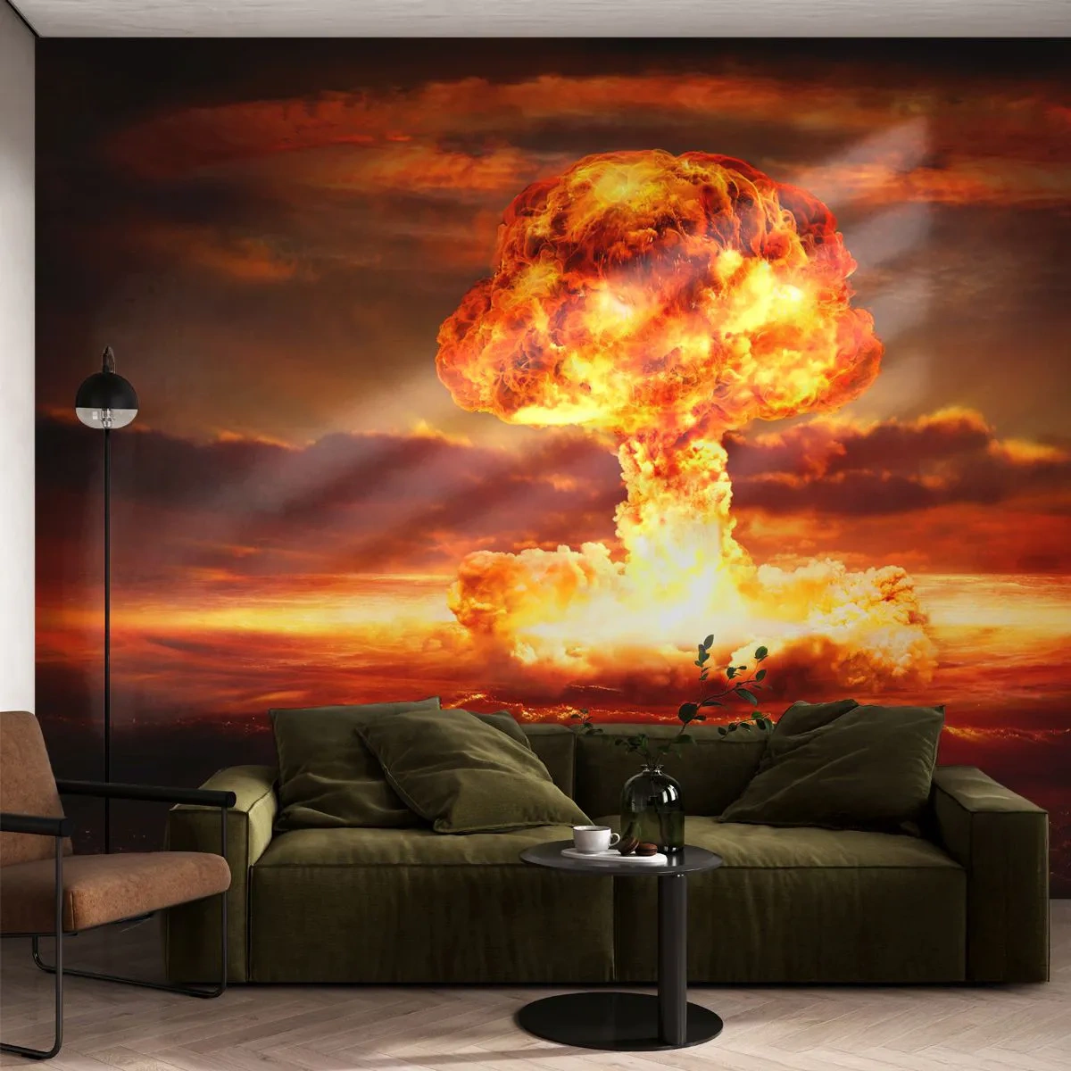 Fototapete Standard Eco - Vor einem dramatischen Himmel explodiert ein Atompilz. - 100x70cm - Und das Ende wird kommen - Moderne Wanddekoration für Wohnzimmer und Schlafzimmer ARTTOR