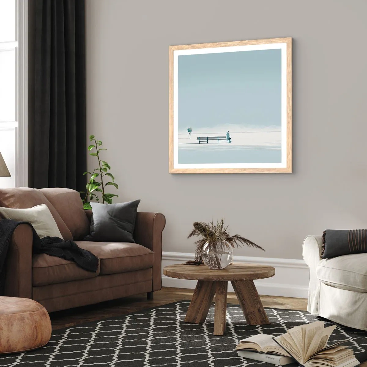 Poster in einem Rahmen aus heller Eiche - Ja, ich warte. - 40x40 cm