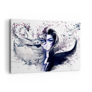 Bild auf Leinwand - Leinwandbild - Abstraktes Gesicht mit kontrastierenden Elementen und einem Flügelmotiv - 100x70cm - Dämonisch und schön - Moderne Wanddekoration für Wohnzimmer und Schlafzimmer ARTTOR