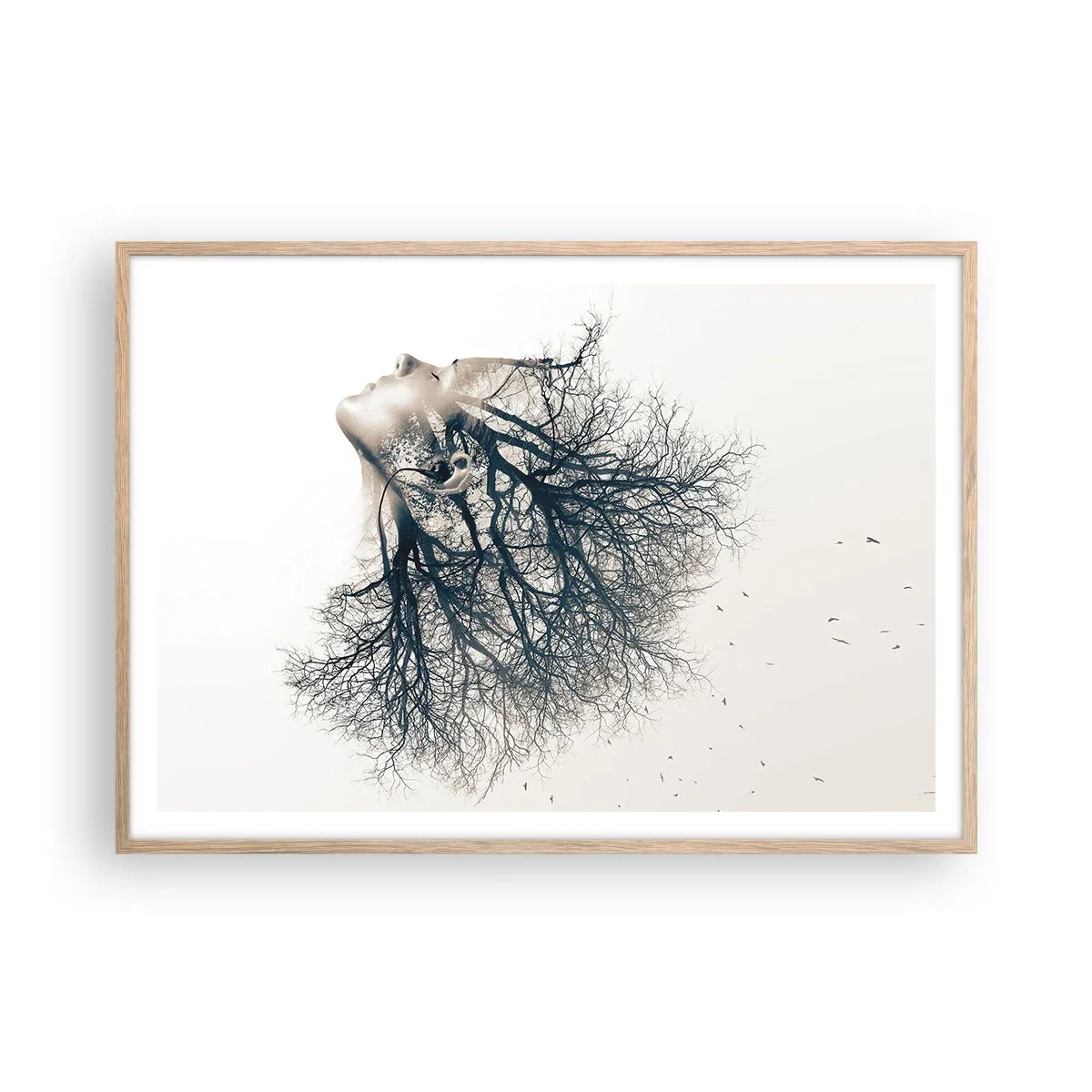 Poster in einem Rahmen aus heller Eiche - Dem Rauschen der Bäume lauschen - 100x70 cm