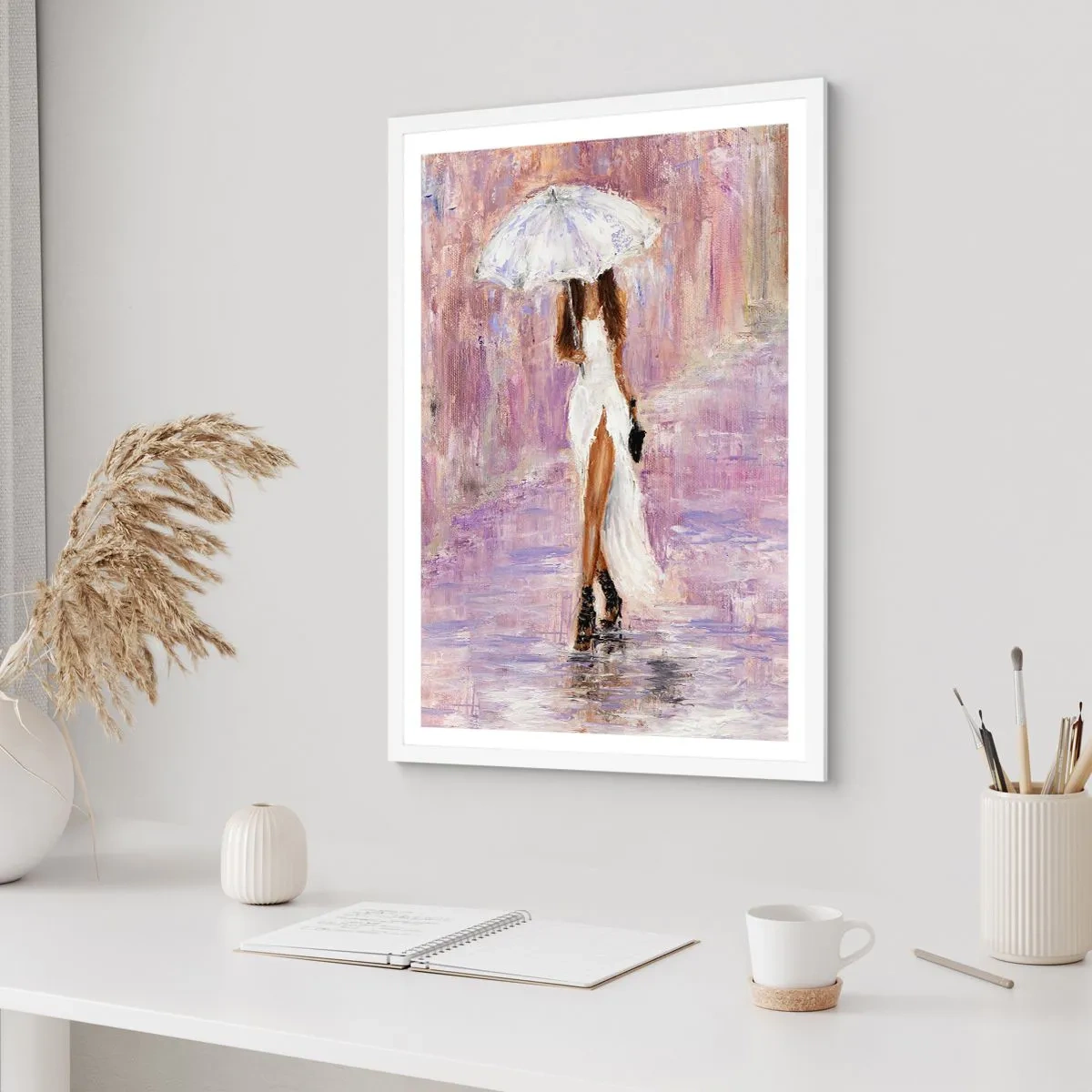 Poster in einem weißen Rahmen - Im lila Regen - 70x100 cm