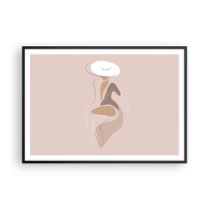 Poster in einem schwarzem Rahmen - Minimalistische Silhouette einer Frau mit Hut - 100x70cm - Eine Dame sein - Moderne Wanddekoration für Wohnzimmer und Schlafzimmer ARTTOR