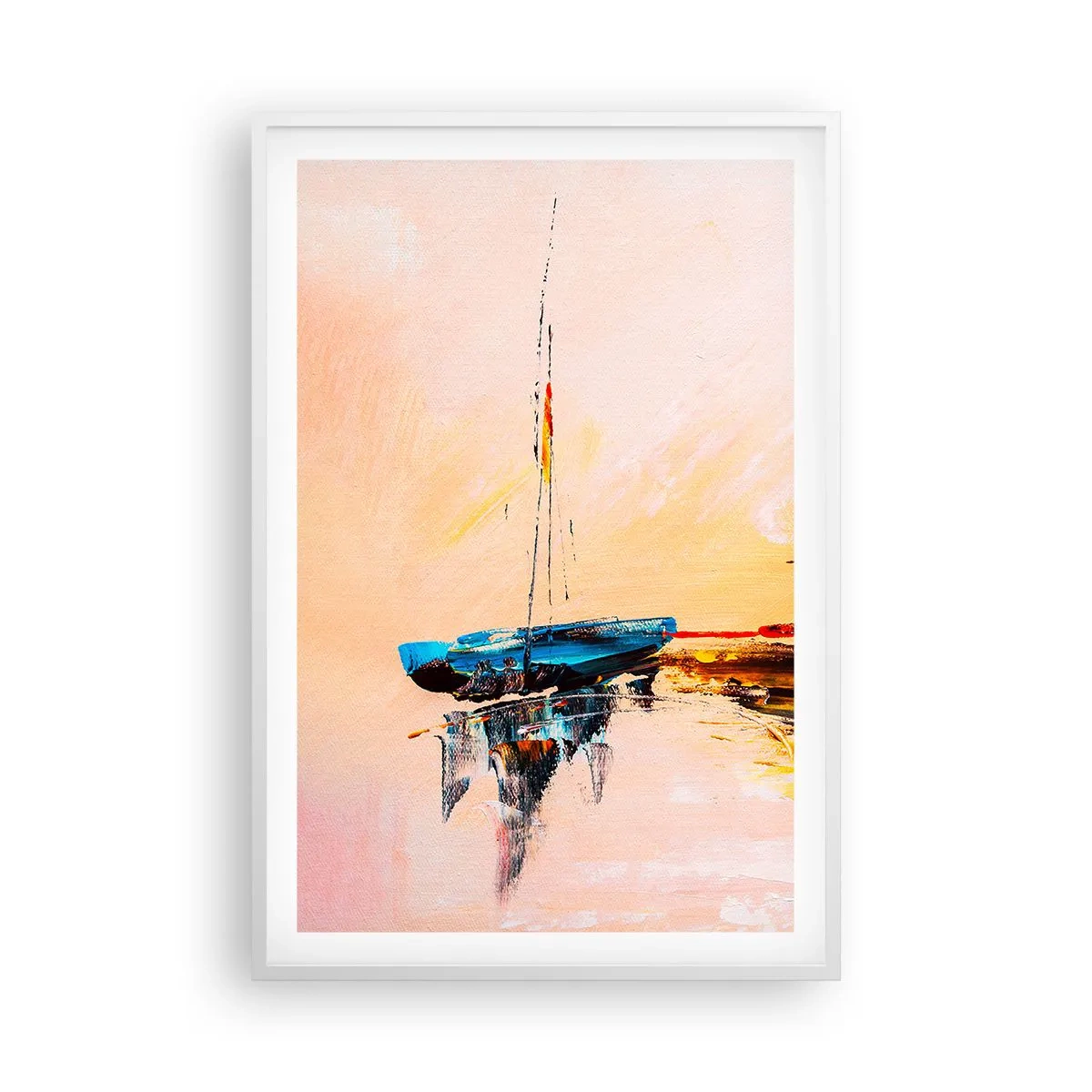 Poster in einem weißen Rahmen - Abend im Yachthafen - 61x91 cm