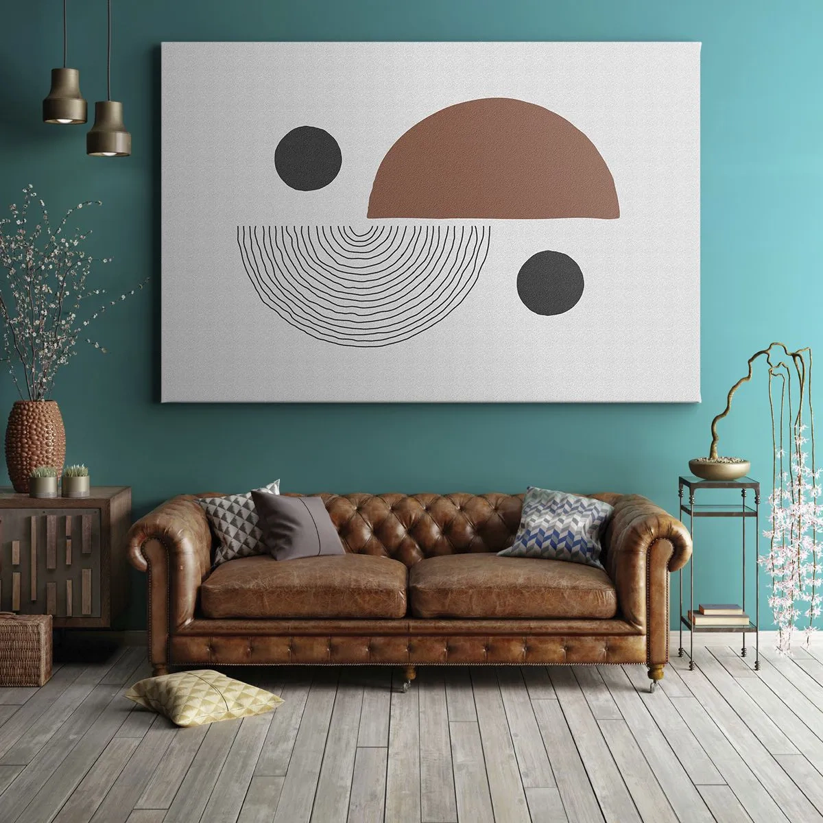 Bild auf Leinwand - Leinwandbild - Geometrische Formen in Braun- und Schwarztönen - 100x70cm - Perfektion des Rades - Moderne Wanddekoration für Wohnzimmer und Schlafzimmer ARTTOR
