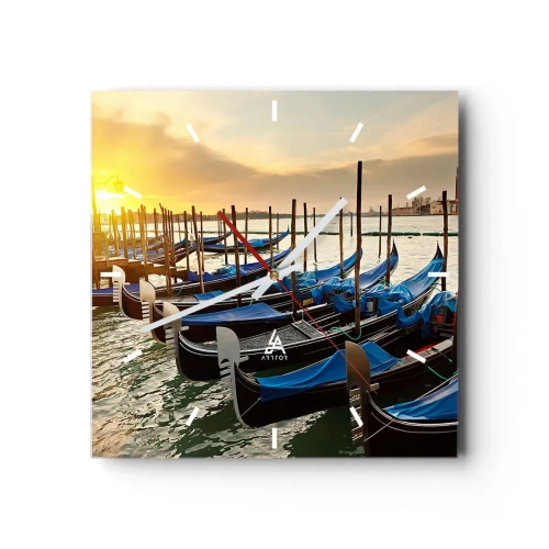 Wanduhr - Glasuhr - Gondeln in Venedig am Morgen im Licht der aufgehenden Sonne - 30x30cm - Bevor das Summen kommt - Moderne Wanddekoration für Wohnzimmer und Schlafzimmer ARTTOR