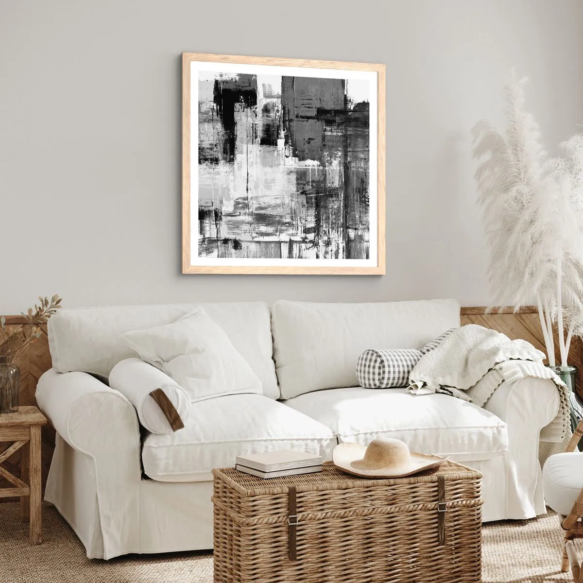 Poster in einem Rahmen aus heller Eiche - Wunderschönes Grau - 40x40 cm