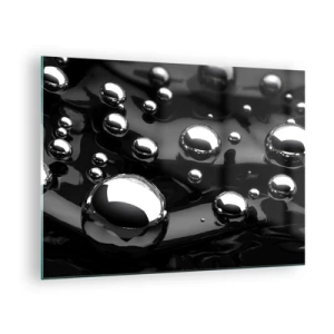 Glasbild - Bild auf glas - Metallische Tropfen auf einer schwarzen Oberfläche - 70x50cm - Aus der schwarzen Wassertiefe - Moderne Wanddekoration für Wohnzimmer und Schlafzimmer ARTTOR