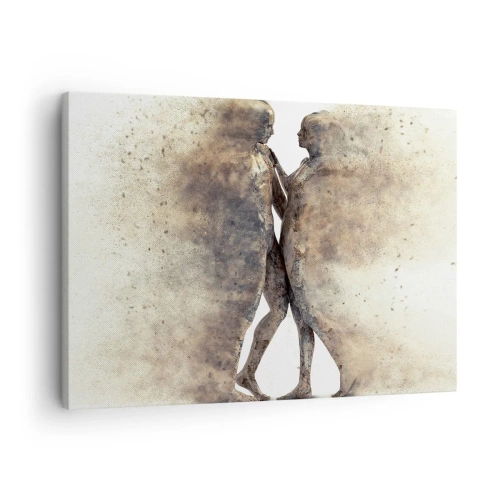 Bild auf Leinwand - Leinwandbild - Ein abstraktes Silhouettenduo in Sandtönen - 70x50cm - Sie erhoben sich aus dem Staub, um zu lieben - Moderne Wanddekoration für Wohnzimmer und Schlafzimmer ARTTOR