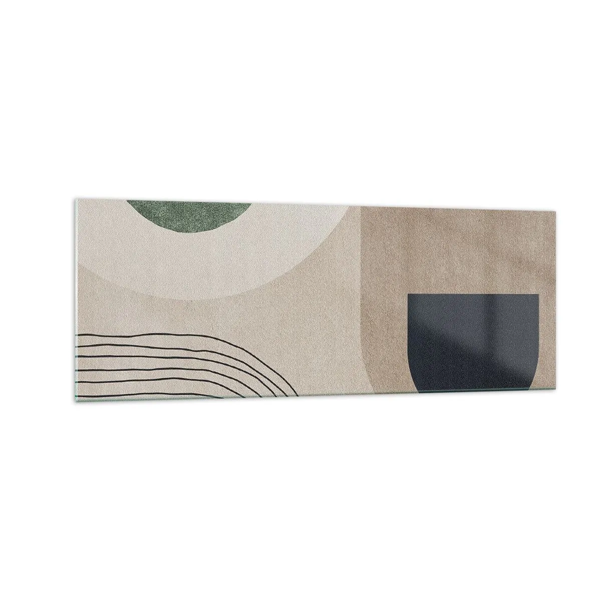 Glasbild - Bild auf glas - Geometrische Formen in Beige- und Grüntönen - 140x50cm - Sanftheit des Ovals - Moderne Wanddekoration für Wohnzimmer und Schlafzimmer ARTTOR