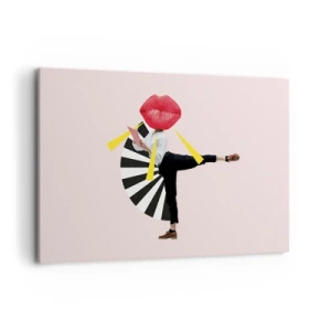 Bild auf Leinwand - Leinwandbild - Surrealistische Figur mit Mund und geometrischen Elementen - 120x80cm - Surreale Pop-Art - Moderne Wanddekoration für Wohnzimmer und Schlafzimmer ARTTOR