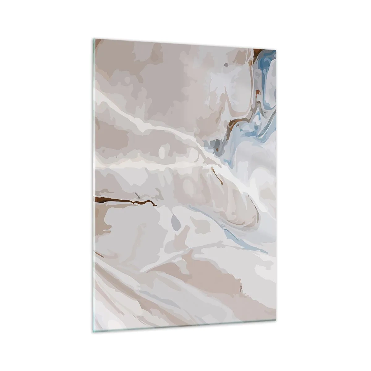 Glasbild - Bild auf glas - Künstlerisches Muster in neutralen Tönen mit blauen Akzenten - 50x70cm - Blau schlängelt sich unter dem Weiß - Moderne Wanddekoration für Wohnzimmer und Schlafzimmer ARTTOR