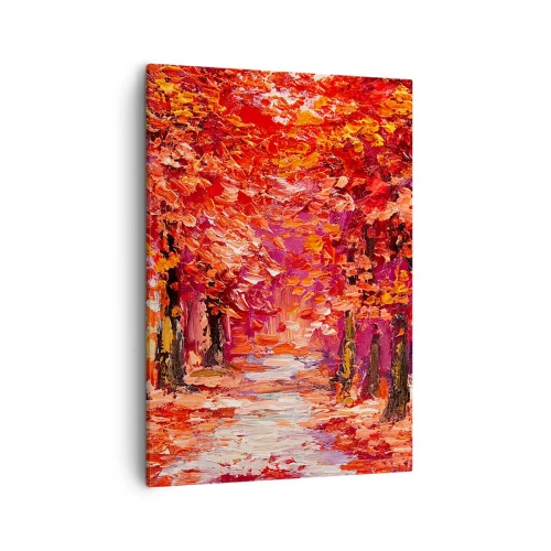 Bild auf Leinwand - Leinwandbild - Eine malerische Gasse in herbstlichen Farben im impressionistischen Stil - 50x70cm - Herbstlicher Eindruck - Moderne Wanddekoration für Wohnzimmer und Schlafzimmer ARTTOR