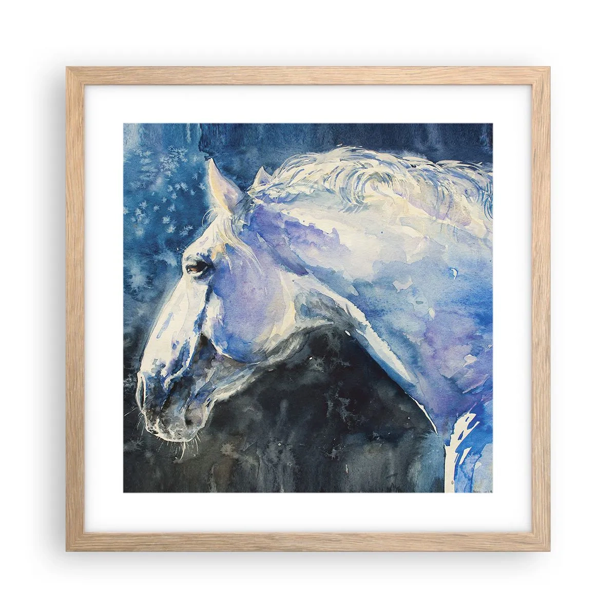 Poster in einem Rahmen aus heller Eiche - Porträt in blauem Glanz - 40x40 cm