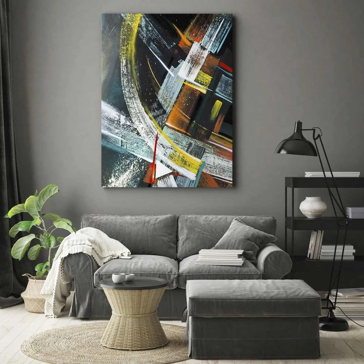 Bild auf Leinwand - Leinwandbild - Bunte abstrakte Pinselstriche - 50x70cm - Energie der Bewegung - Moderne Wanddekoration für Wohnzimmer und Schlafzimmer ARTTOR