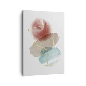 Bild auf Leinwand - Leinwandbild - Abstrakte Formen mit zarten Farben und goldenen Linien - 50x70cm - Korallen des Weltraums - Moderne Wanddekoration für Wohnzimmer und Schlafzimmer ARTTOR