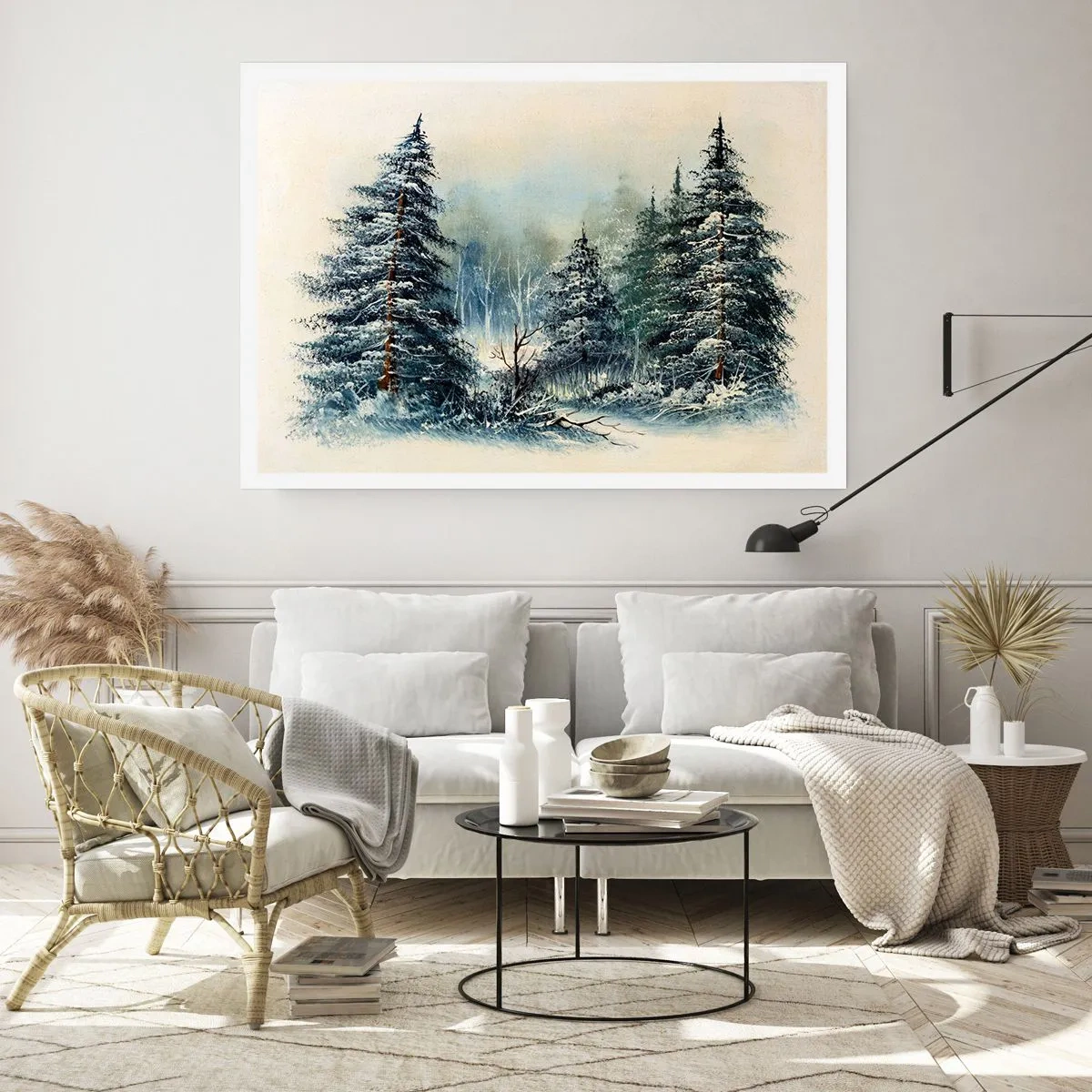 Poster - Winterlandschaft mit schneebedeckten Bäumen - 100x70cm - Bereit für Weihnachten - Moderne Wanddekoration für Wohnzimmer und Schlafzimmer ARTTOR