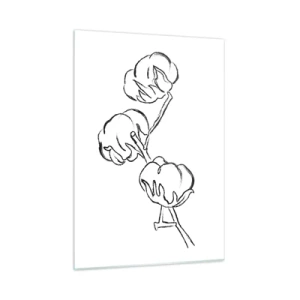 Glasbild - Bild auf glas - Eine minimalistische Skizze eines Baumwollzweigs in schwarzen Linien. - 50x70cm - Baumwolldaunen - Moderne Wanddekoration für Wohnzimmer und Schlafzimmer ARTTOR