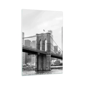 Glasbild - Bild auf glas - Brooklyn Bridge mit New Yorker Wolkenkratzern im Hintergrund - 70x100cm - New Yorker Atmosphäre - Moderne Wanddekoration für Wohnzimmer und Schlafzimmer ARTTOR