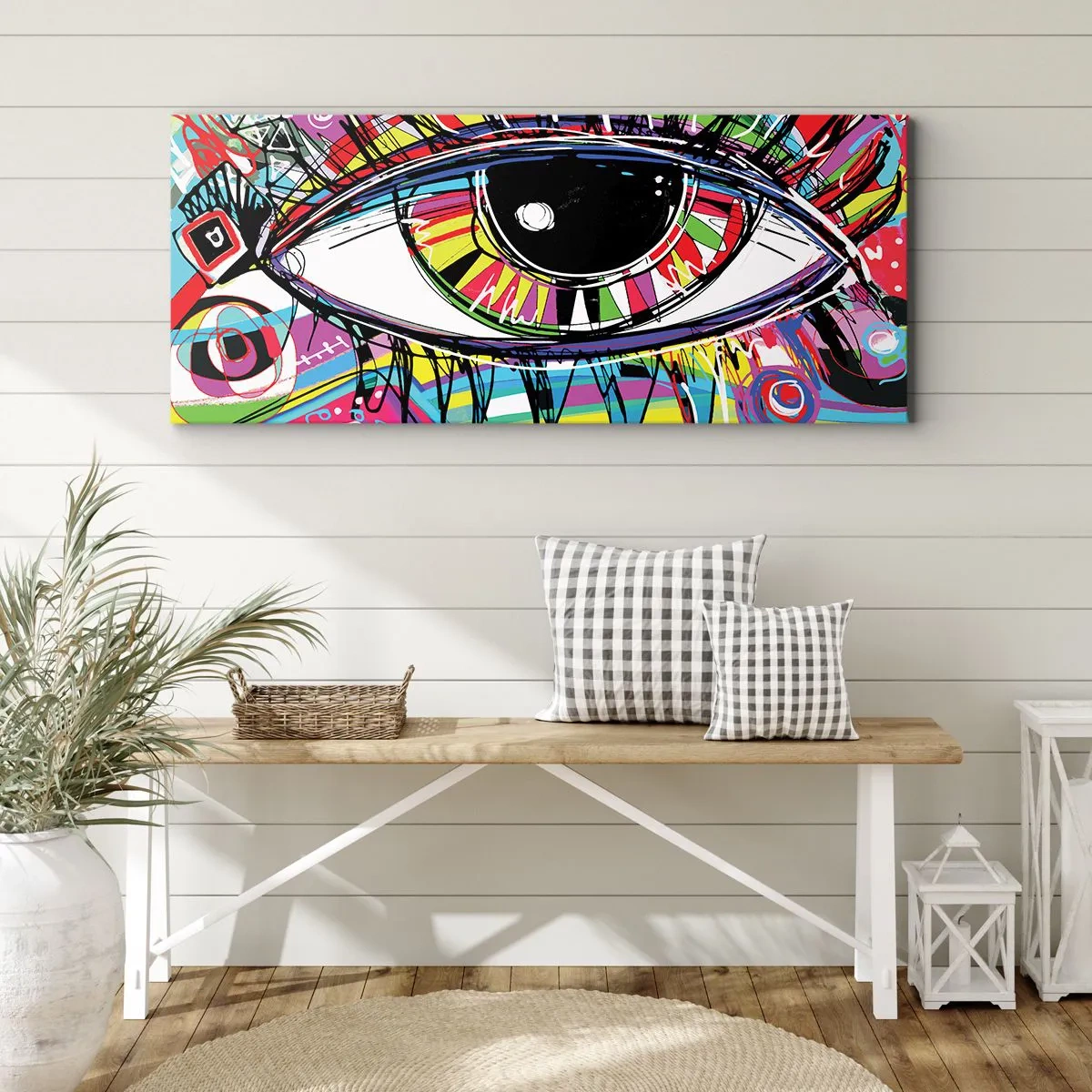 Bild auf Leinwand - Leinwandbild - Buntes abstraktes Graffiti-Auge - 120x50cm - Buntes Auge - bunte Seele - Moderne Wanddekoration für Wohnzimmer und Schlafzimmer ARTTOR