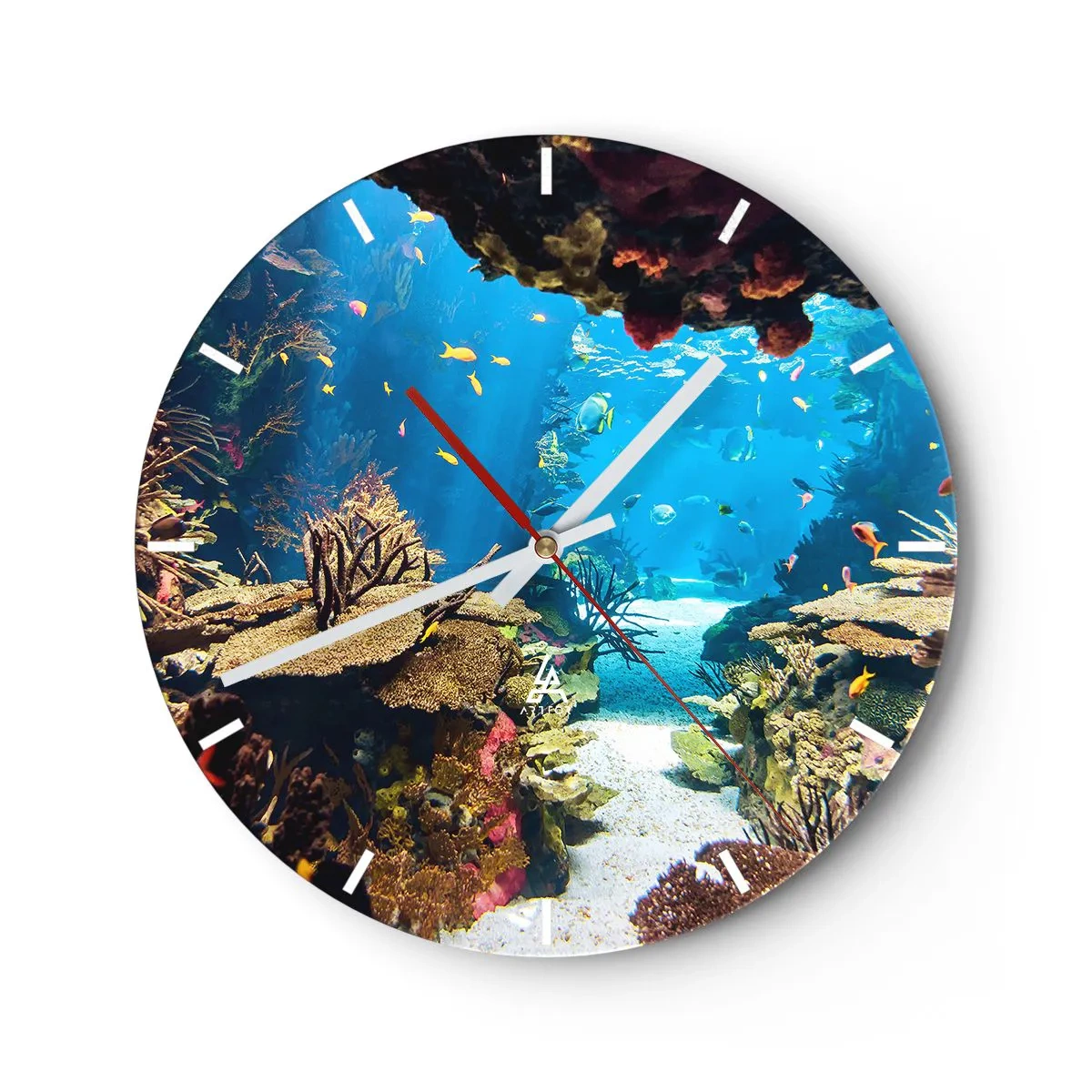 Wanduhr - Glasuhr - Unterwasserwelt mit bunten Fischen und Korallen - 30x30cm - Du hast es noch nicht einmal geträumt - Moderne Wanddekoration für Wohnzimmer, Küche und Schlafzimmer ARTTOR