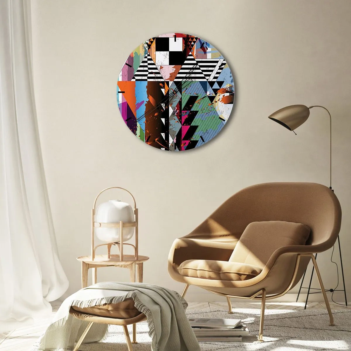 Wanduhr - Glasuhr - Buntes geometrisches Muster mit kontrastierenden Formen - 30x30cm - Geometrisch und organisch - Moderne Wanddekoration für Wohnzimmer, Küche und Schlafzimmer ARTTOR