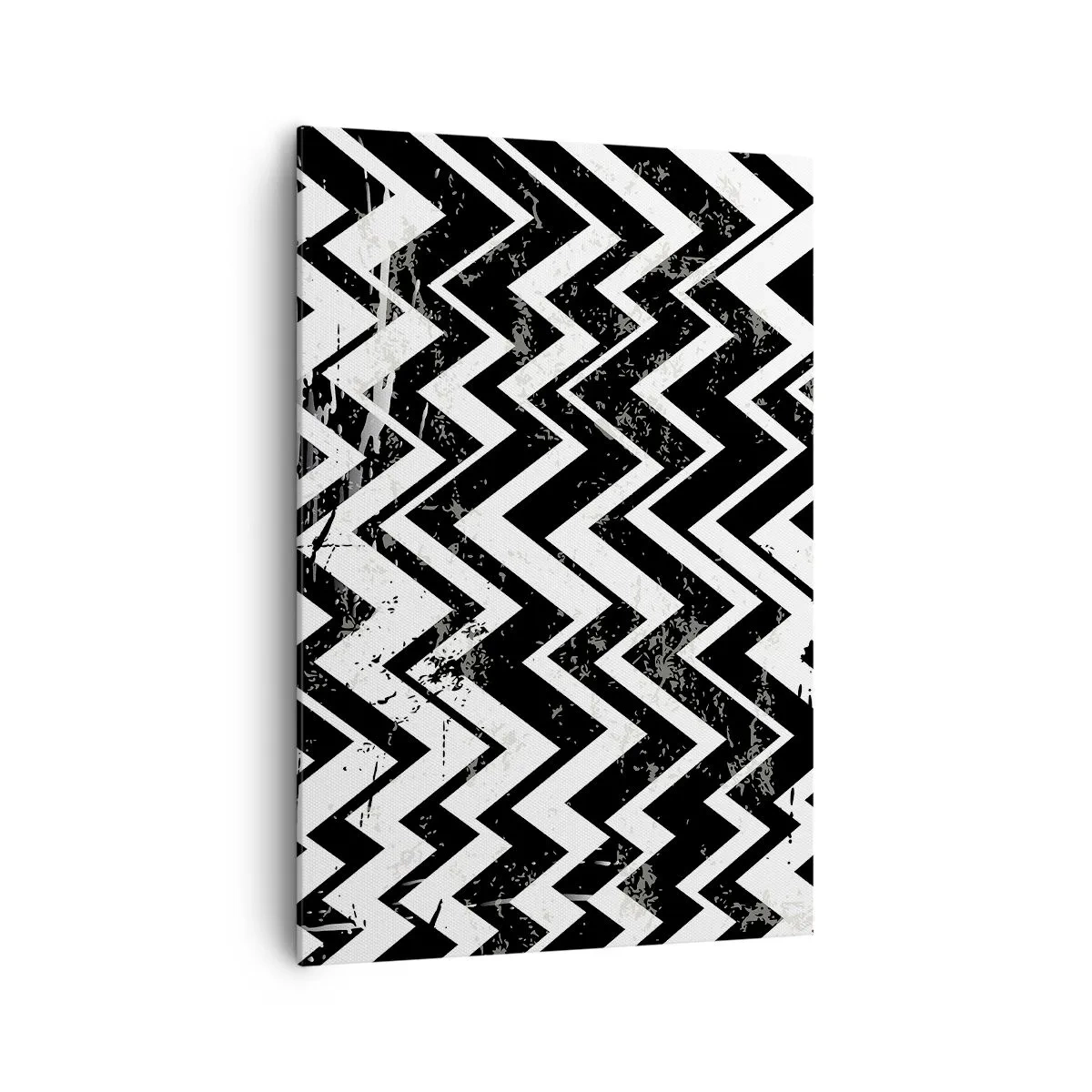 Bild auf Leinwand - Leinwandbild - Schwarz-weißes Zickzack-Muster mit kunstvollen Abschürfungen - 70x100cm - Zick-weiß, Zack-schwarz - Moderne Wanddekoration für Wohnzimmer und Schlafzimmer ARTTOR