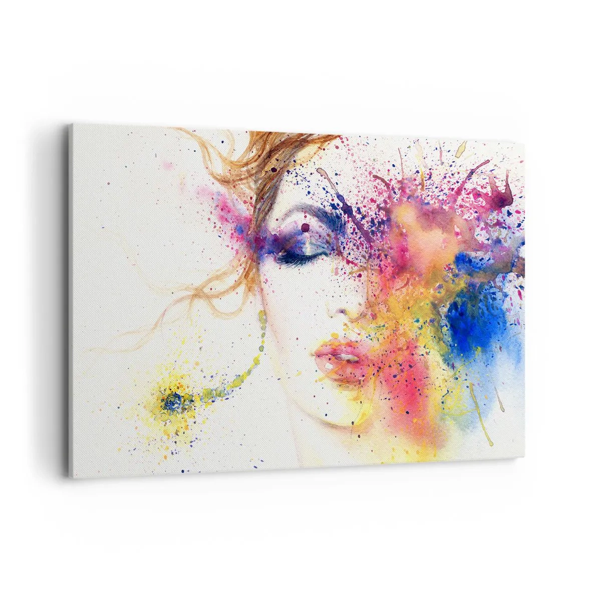 Bild auf Leinwand - Leinwandbild - Ein künstlerisches Frauenportrait in ausdrucksstarken Aquarellfarben. - 120x80cm - Regenbogenschwindel - Moderne Wanddekoration für Wohnzimmer und Schlafzimmer ARTTOR