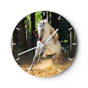 Wanduhr - Glasuhr - Ein weißes Pferd galoppiert durch die Bäume - 30x30cm - Wie aus einem Fantasy-Roman - Moderne Wanddekoration für Wohnzimmer, Küche und Schlafzimmer ARTTOR