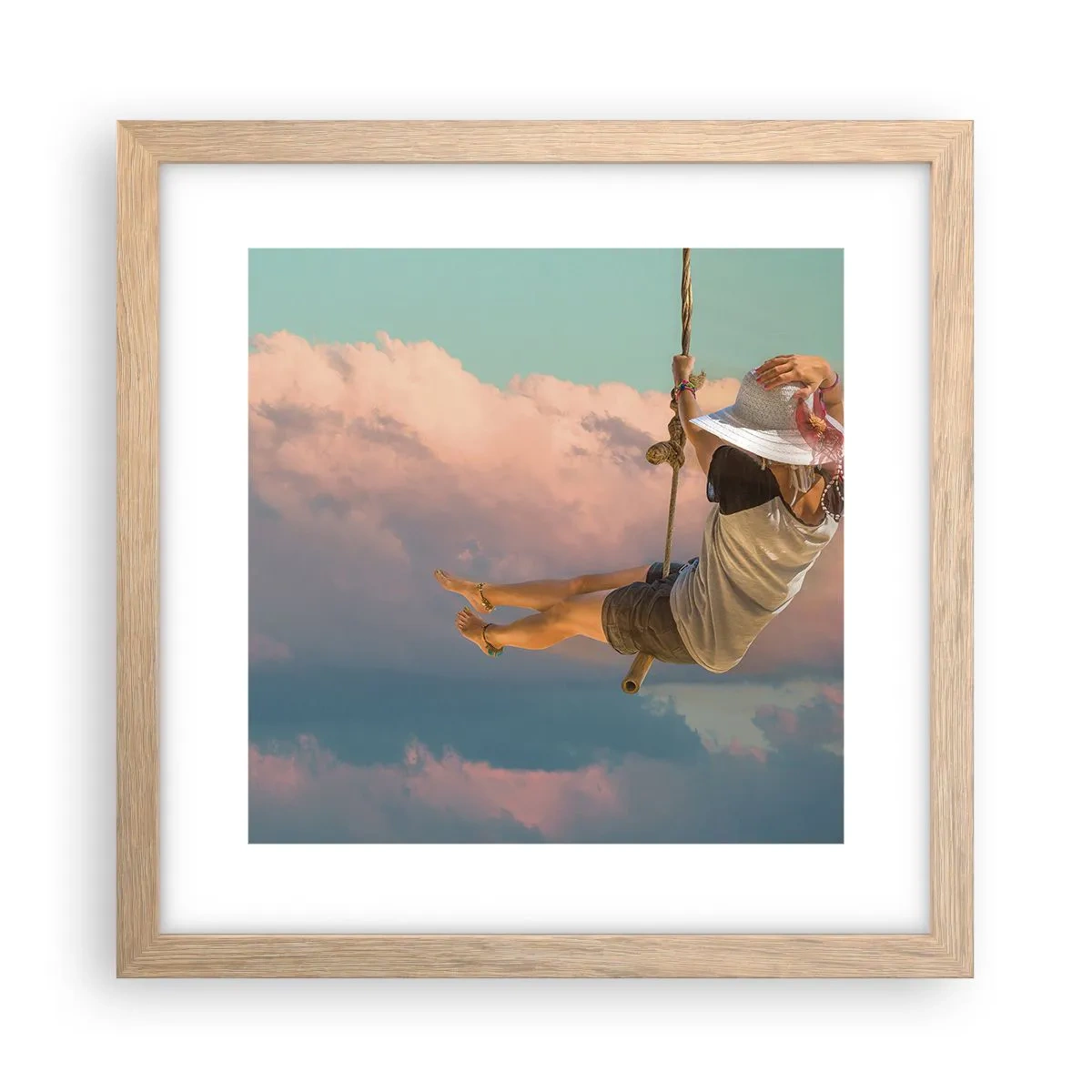 Poster in einem Rahmen aus heller Eiche - Spaß in den Wolken - 30x30 cm