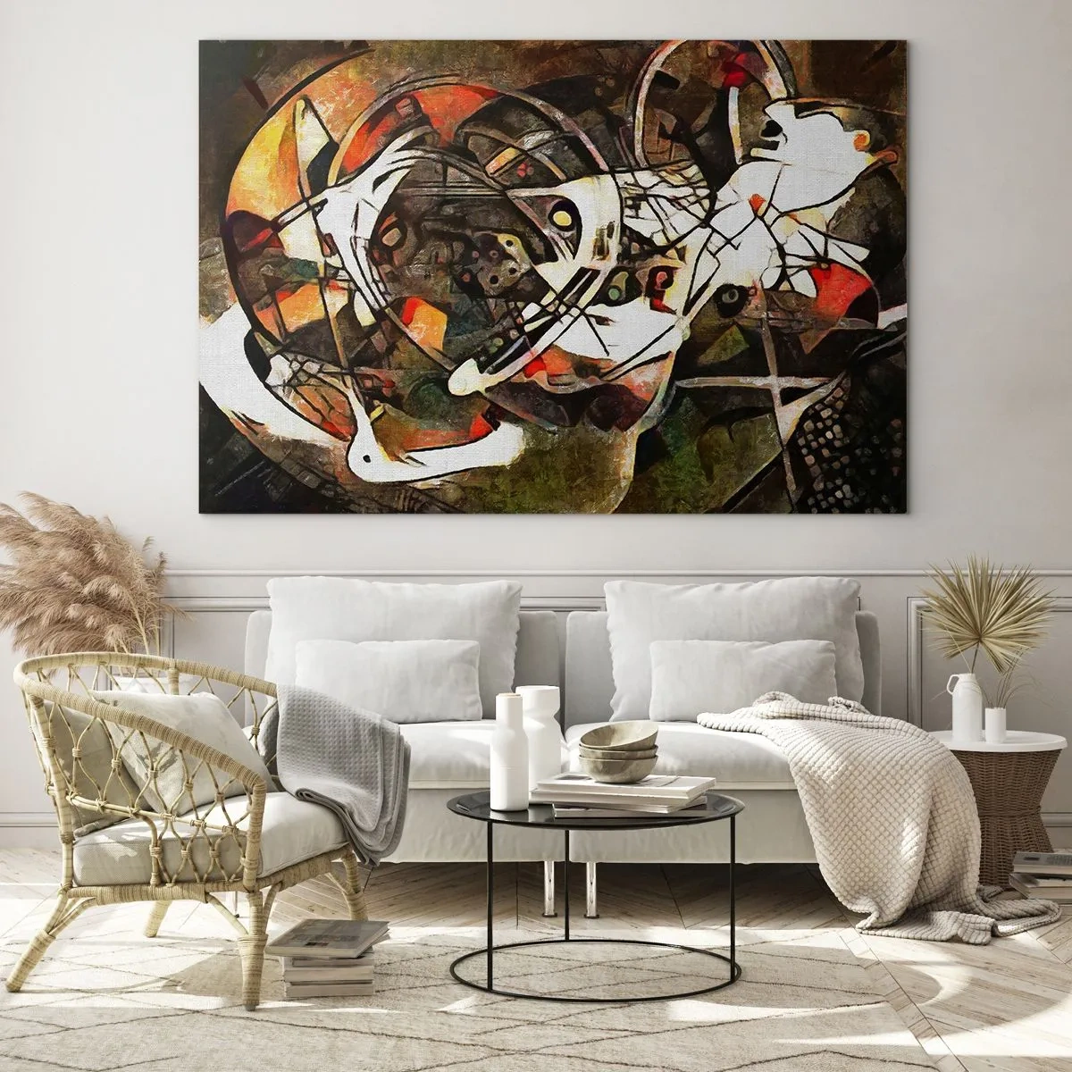 Glasbild - Bild auf glas - Abstrakte Malerei mit Kreisen und dynamischen Linien - 120x80cm - Hören Sie den Verkehr? - Moderne Wanddekoration für Wohnzimmer und Schlafzimmer ARTTOR