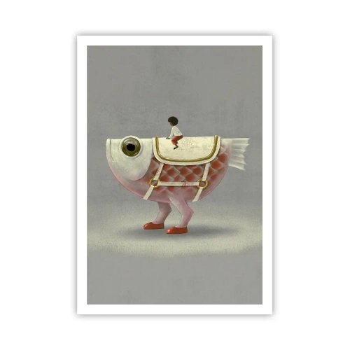 Poster - Reiter auf einem surrealen Fisch - 70x100 cm