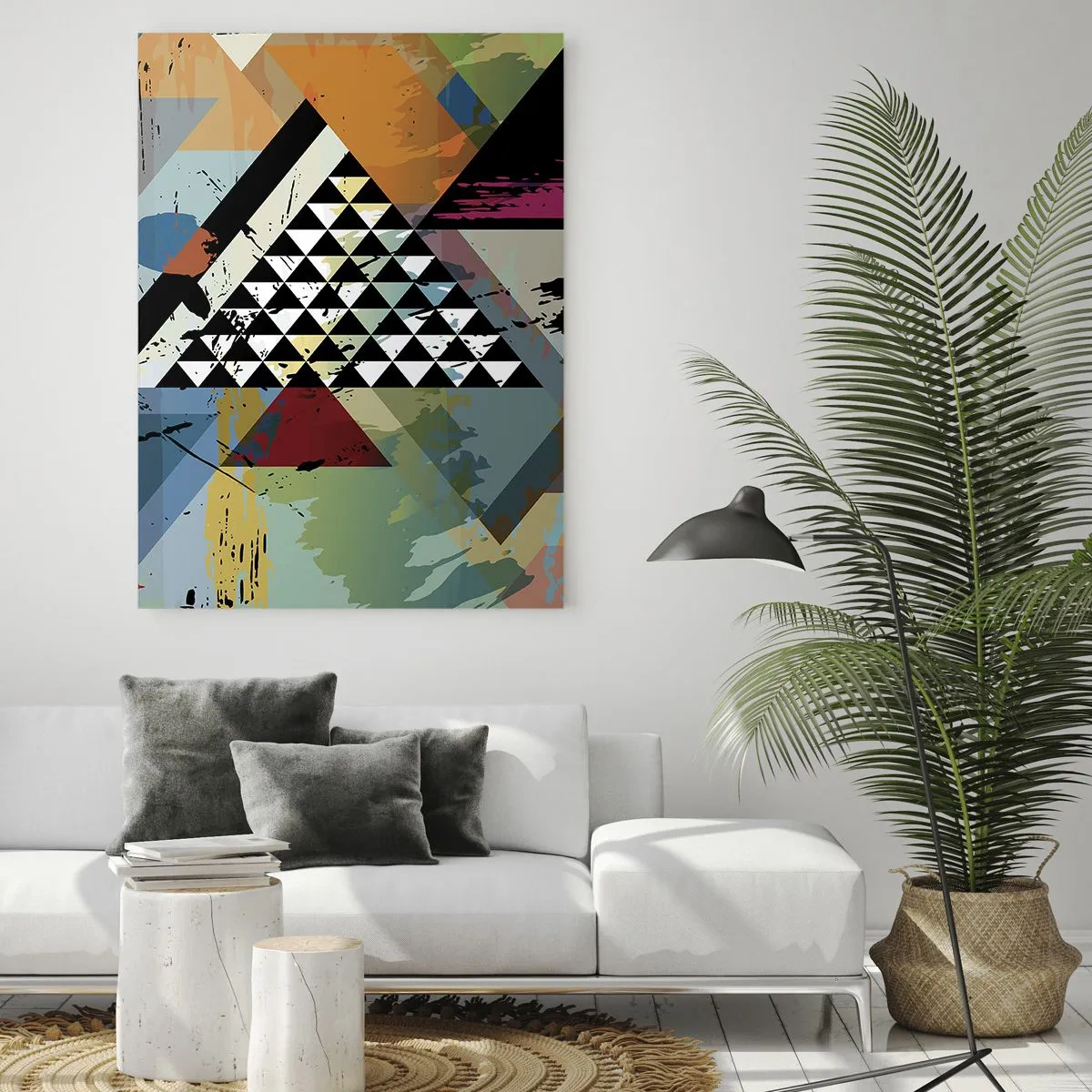 Glasbild - Bild auf glas - Abstrakte Komposition aus geometrischen Formen und Farben - 50x70cm - Wie einfach ist es - Moderne Wanddekoration für Wohnzimmer und Schlafzimmer ARTTOR