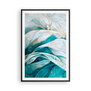 Poster in einem schwarzem Rahmen - Blaue Abstraktion mit goldenem Motiv - 61x91 cm