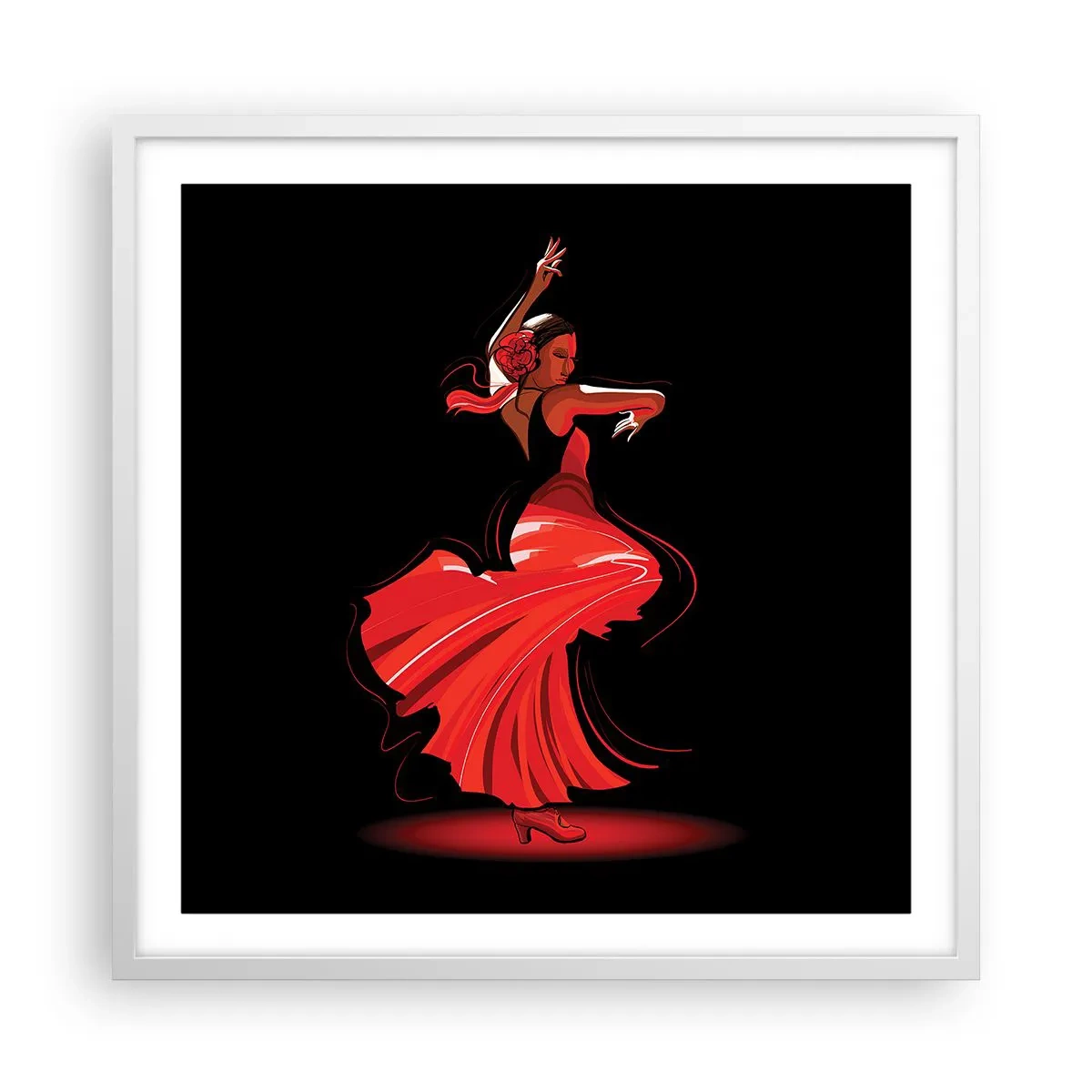Poster in einem weißen Rahmen - Der feurige Geist des Flamenco - 60x60 cm