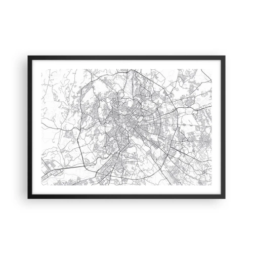 Poster in einem schwarzem Rahmen - Ein Stadtplan im minimalistischen Stil mit zarten Linien - 70x50cm - Römischer Kreis - Moderne Wanddekoration für Wohnzimmer und Schlafzimmer ARTTOR