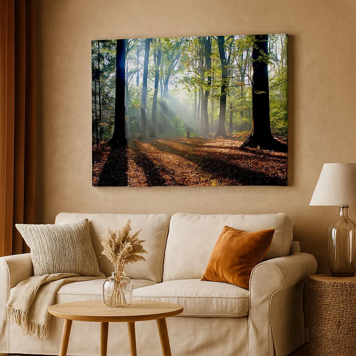 Bild auf Leinwand - Leinwandbild - Eine Waldlichtung, die von den Sonnenstrahlen erleuchtet wird - 70x50cm - Licht und Schatten - Moderne Wanddekoration für Wohnzimmer und Schlafzimmer ARTTOR