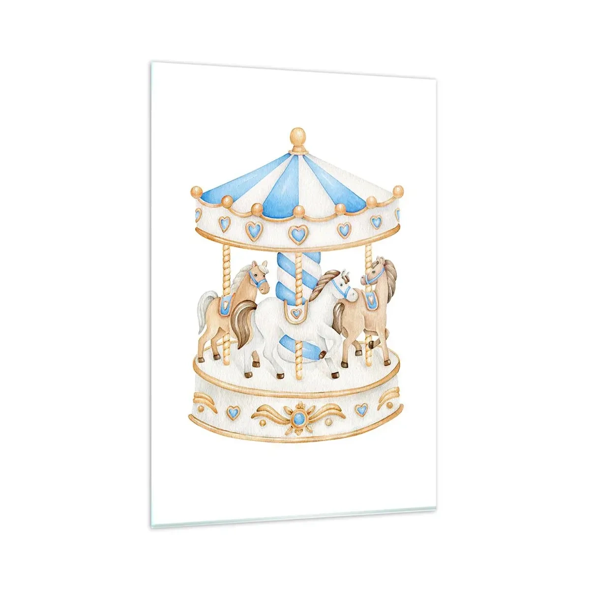 Glasbild - Bild auf glas - Ein Karussell in Pastellfarben auf weißem Hintergrund - 80x120cm - Süße Kindheit - Moderne Wanddekoration für Wohnzimmer und Schlafzimmer ARTTOR
