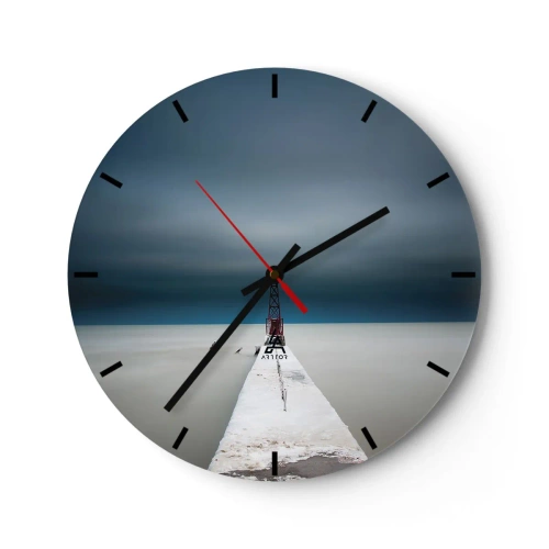 Wanduhr - Glasuhr - Eine minimalistische Brücke, die zum Leuchtturm vor dem Meer führt - 30x30cm - Um der Weite zu begegnen - Moderne Wanddekoration für Wohnzimmer, Küche und Schlafzimmer ARTTOR