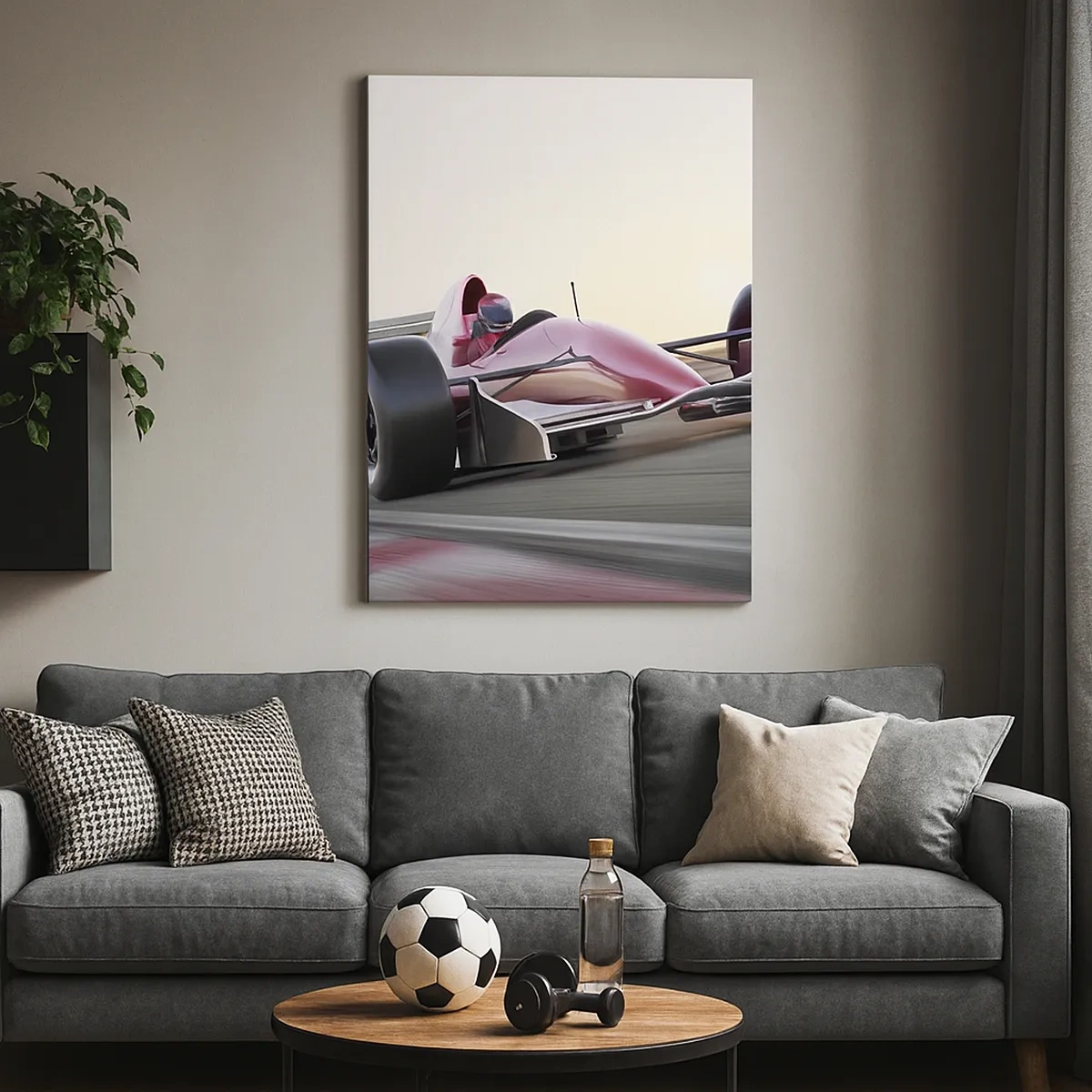 Bild auf Leinwand - Leinwandbild - Ein rotes Formel-1-Auto auf einer Rennstrecke während der Fahrt - 50x70cm - Immer der Gewinner - Moderne Wanddekoration für Wohnzimmer und Schlafzimmer ARTTOR