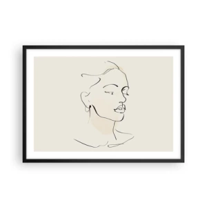 Poster in einem schwarzem Rahmen - Eine zarte Skizze eines Frauengesichts auf hellem Hintergrund - 70x50cm - Eine bestimmte Linie - Moderne Wanddekoration für Wohnzimmer und Schlafzimmer ARTTOR