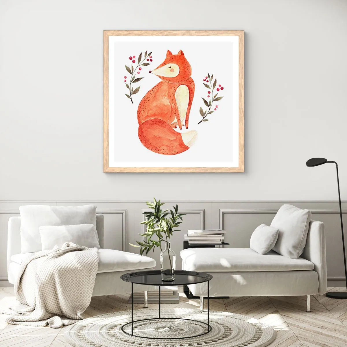Poster in einem Rahmen aus heller Eiche - Kleine Rothaarige - 40x40 cm
