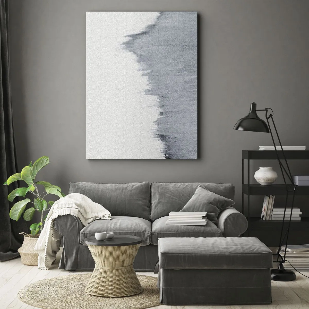 Bild auf Leinwand - Leinwandbild - Abstrakte graue Komposition im minimalistischen Stil - 50x70cm - Mysteriöse Aufzeichnung - Moderne Wanddekoration für Wohnzimmer und Schlafzimmer ARTTOR