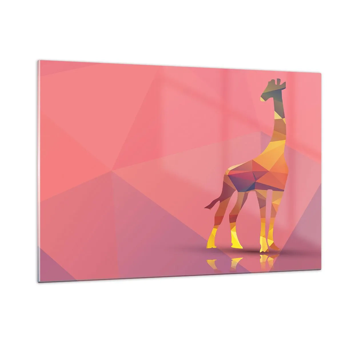 Glasbild - Bild auf glas - Geometrische Giraffe auf pastellfarbenem Hintergrund - 120x80cm - In den Farben der Savanne - Moderne Wanddekoration für Wohnzimmer und Schlafzimmer ARTTOR
