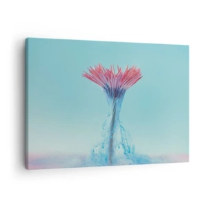 Bild auf Leinwand - Leinwandbild - Eine rosa und blaue Blume in einem künstlerischen Arrangement vor einem pastellfarbenen Hintergrund - 70x50cm - In einer belebenden Umarmung - Moderne Wanddekoration für Wohnzimmer und Schlafzimmer ARTTOR