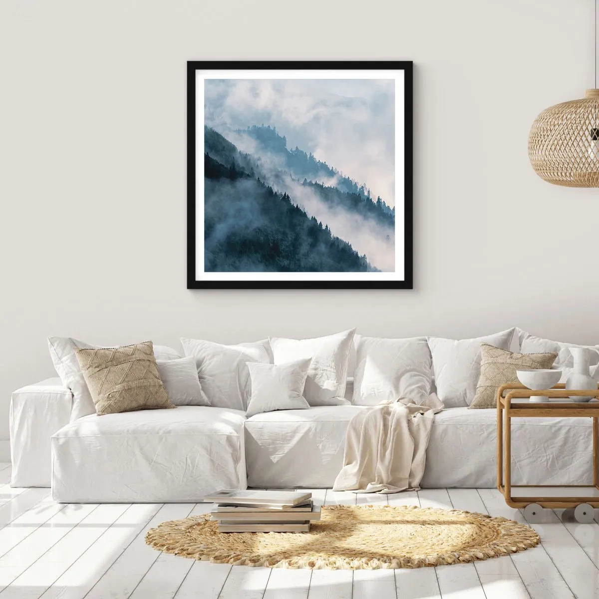 Poster in einem schwarzem Rahmen - Mystik der Berge - 30x30 cm